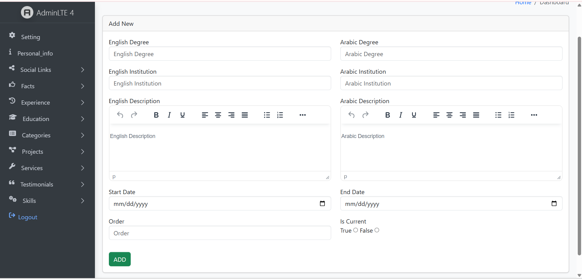 Dashboard laravel